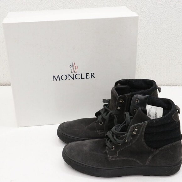 Moncler Suede High Top Grey/Black Boots Mens Size 43/US 10 - Picture 1 of 14
